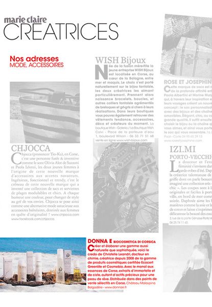 Article sur donna è dans le magazine Marie Claire